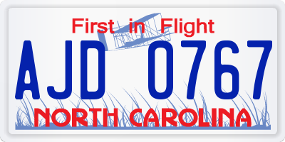 NC license plate AJD0767