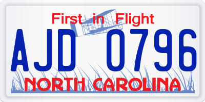 NC license plate AJD0796