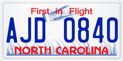 NC license plate AJD0840