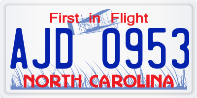 NC license plate AJD0953