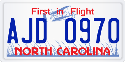 NC license plate AJD0970