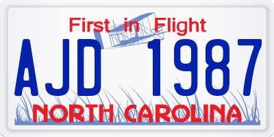 NC license plate AJD1987