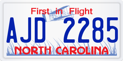 NC license plate AJD2285