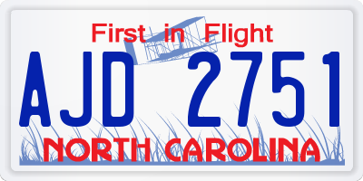 NC license plate AJD2751