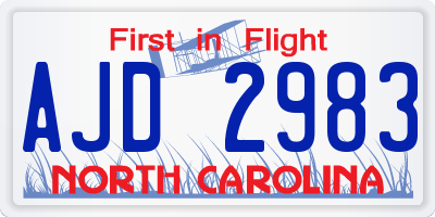 NC license plate AJD2983