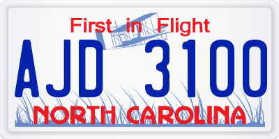 NC license plate AJD3100