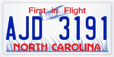 NC license plate AJD3191