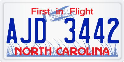 NC license plate AJD3442