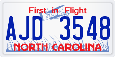 NC license plate AJD3548