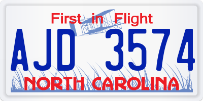 NC license plate AJD3574