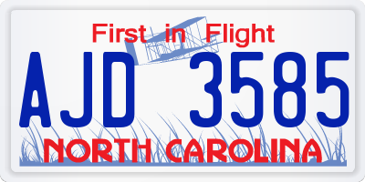 NC license plate AJD3585