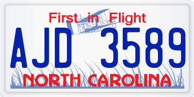 NC license plate AJD3589