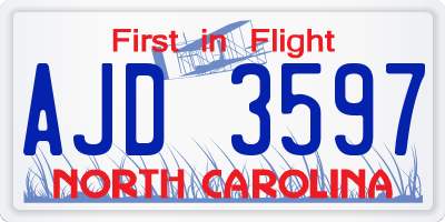NC license plate AJD3597