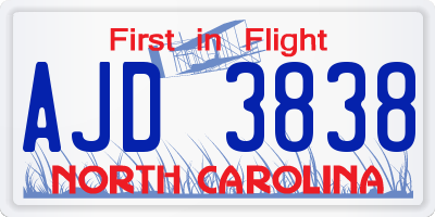 NC license plate AJD3838