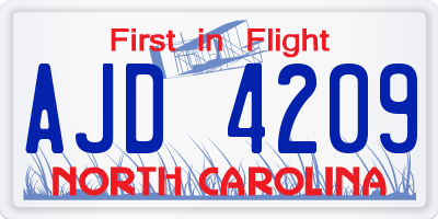 NC license plate AJD4209