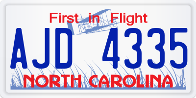 NC license plate AJD4335