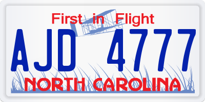 NC license plate AJD4777