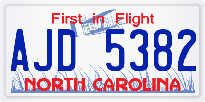 NC license plate AJD5382