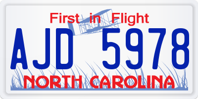 NC license plate AJD5978