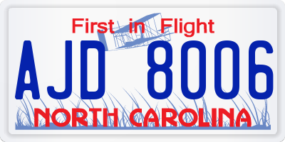 NC license plate AJD8006