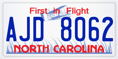 NC license plate AJD8062