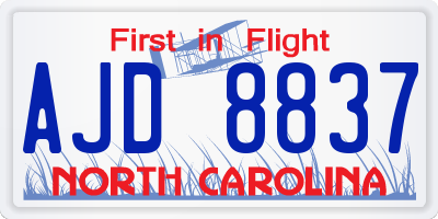 NC license plate AJD8837