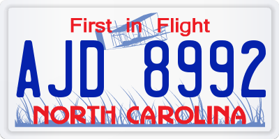 NC license plate AJD8992