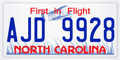 NC license plate AJD9928