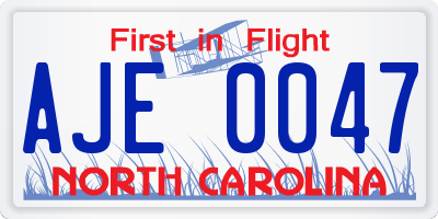 NC license plate AJE0047