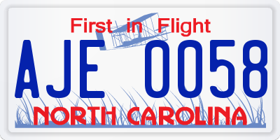 NC license plate AJE0058