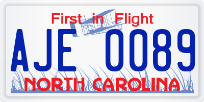 NC license plate AJE0089