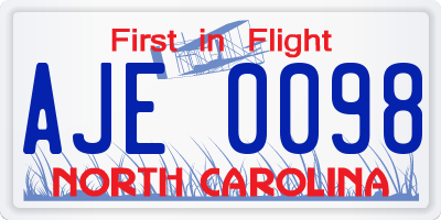 NC license plate AJE0098