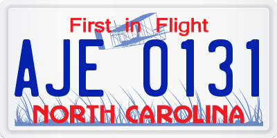 NC license plate AJE0131