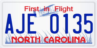 NC license plate AJE0135