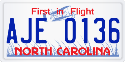 NC license plate AJE0136