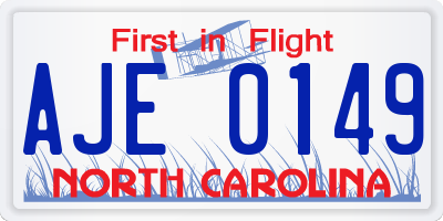 NC license plate AJE0149