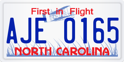 NC license plate AJE0165