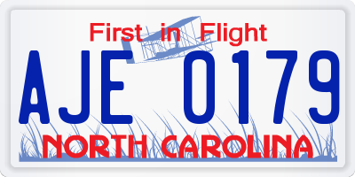 NC license plate AJE0179