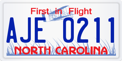 NC license plate AJE0211