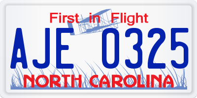 NC license plate AJE0325