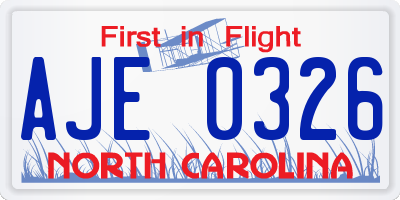 NC license plate AJE0326
