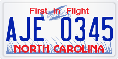 NC license plate AJE0345