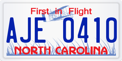 NC license plate AJE0410