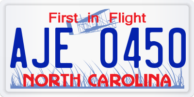 NC license plate AJE0450