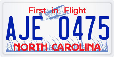 NC license plate AJE0475