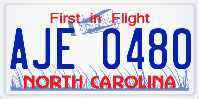 NC license plate AJE0480
