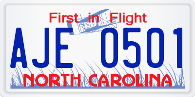 NC license plate AJE0501