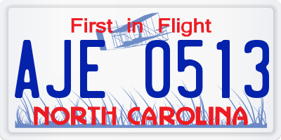 NC license plate AJE0513