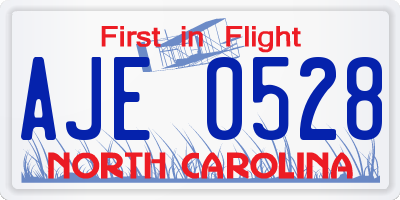NC license plate AJE0528