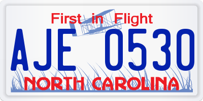 NC license plate AJE0530